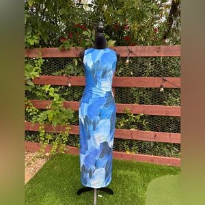 Commense Blue and Gray Print Sleeveless Maxi Dress